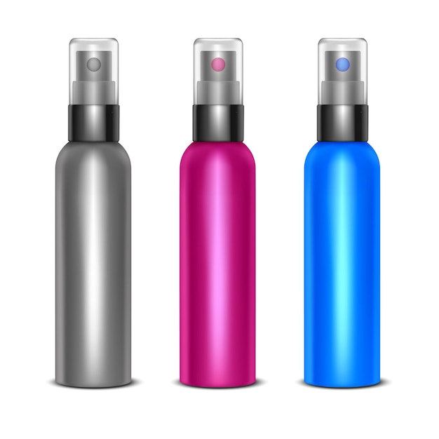 Realistic Detailed 3d Blank Spray Color Bottles Set Vector