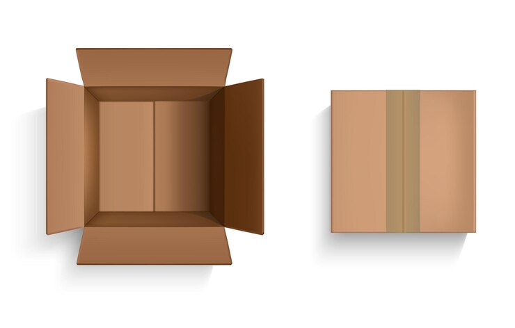 Vector realistic detailed 3d brown blank cardboard box top view template mockup set vector