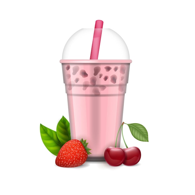 realistic detailed 3d bubble milk tea vector