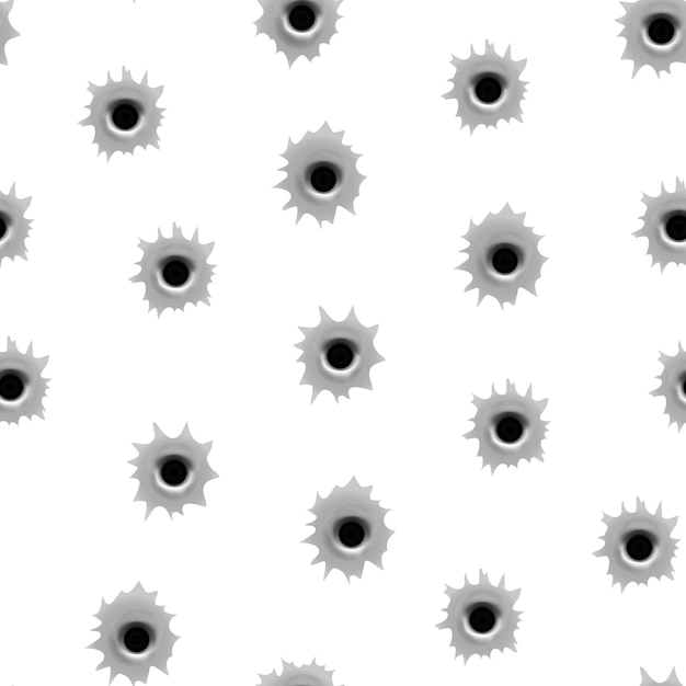 Realistic Detailed 3d Bullet Holes Seamless Pattern Background on White Vector illustration