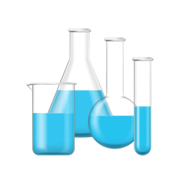 realistic detailed 3d chemical glass flasks set vector