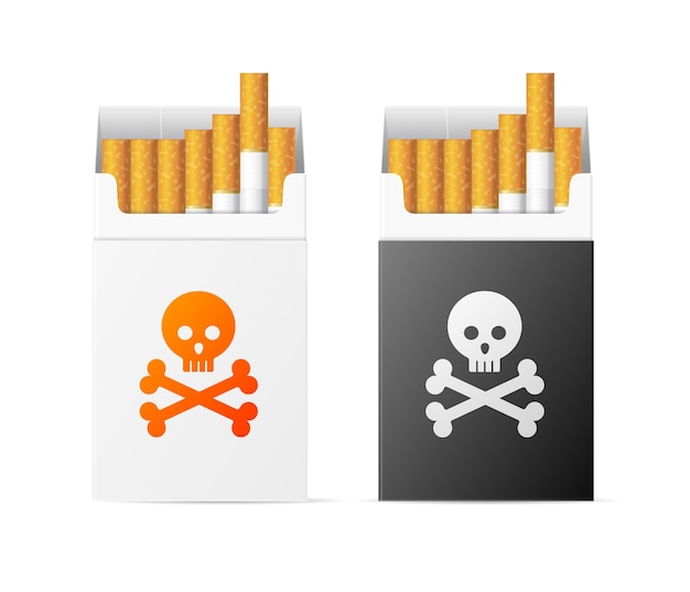 Realistic Detailed 3d Cigarette Warning Pack with Skull Set Vector