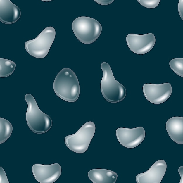 Realistico dettagliato 3d clear water drops seamless pattern background su un'illustrazione dark vector di droplet o dew