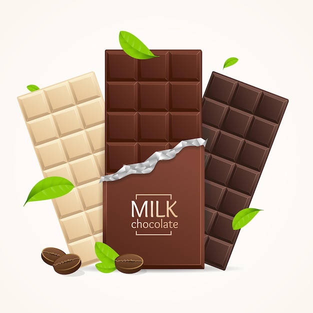 Realistic detailed 3d different chocolate template set vector