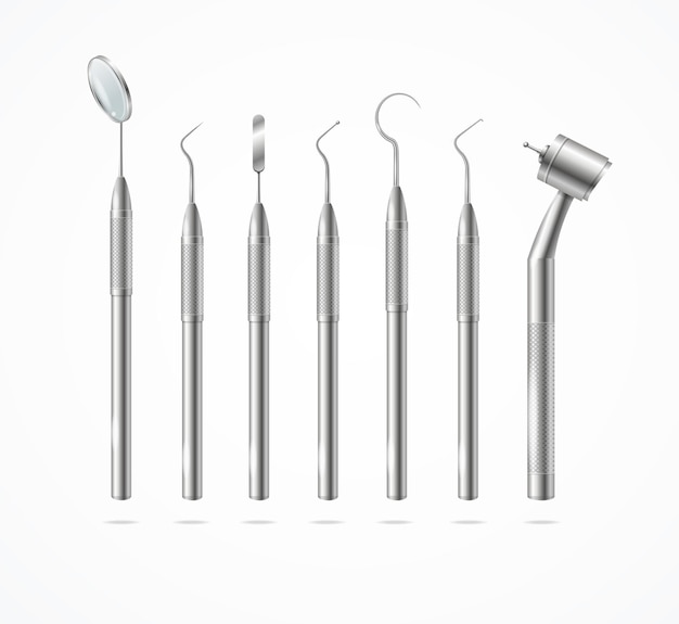 Vector realistic detailed 3d different dental tools set vector