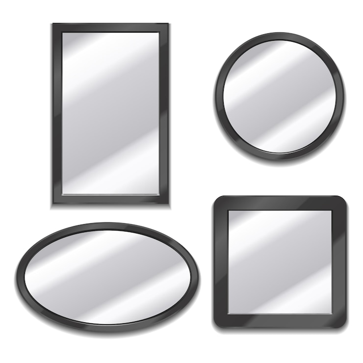 Vector リアルな 3d ディテール 異なる形状のミラーセットベクトル