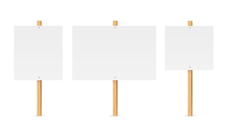 Vector realistic detailed 3d empty template mockup table or board protest on wood stick set vector illustration