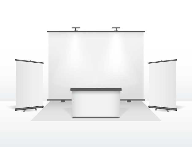 Vettore realistico dettagliato 3d exhibition stand design set vettore