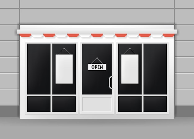 Vector realistic detailed 3d exterior of restaurant cafe or shop doors vector