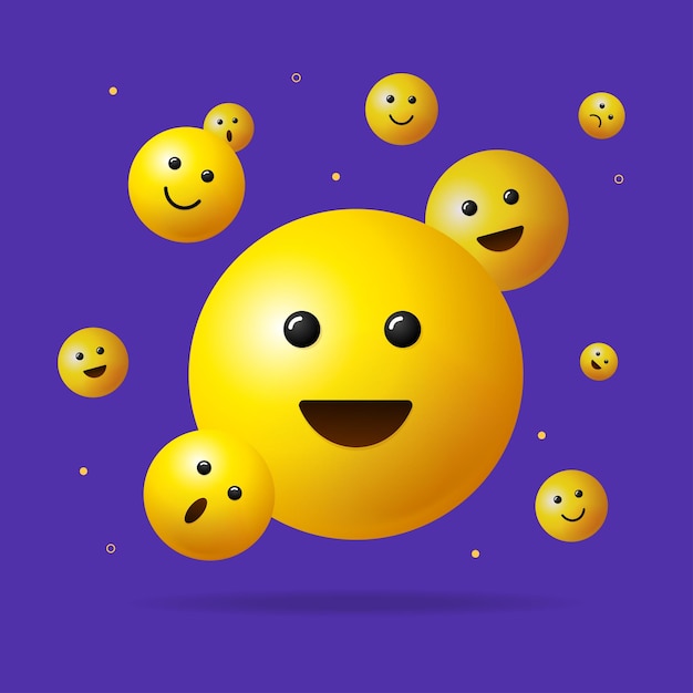 Реалистичные подробные 3d Falling Emoji Sign Background Banner Card Vector illustration of Expression Face for Message