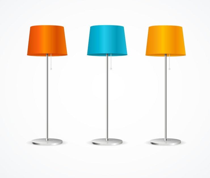 Vector realistic detailed 3d floor lamp black and white set vector