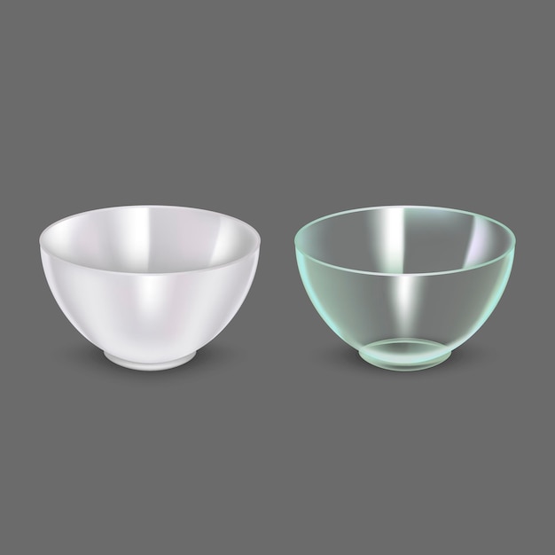 Vector realistic detailed 3d glass and ceramic bowl vector
