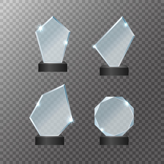 realistic detailed 3d glass cup trophies set vector