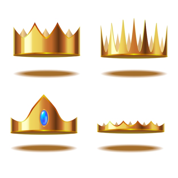 Realistic Detailed 3d Golden Crown Set Vector