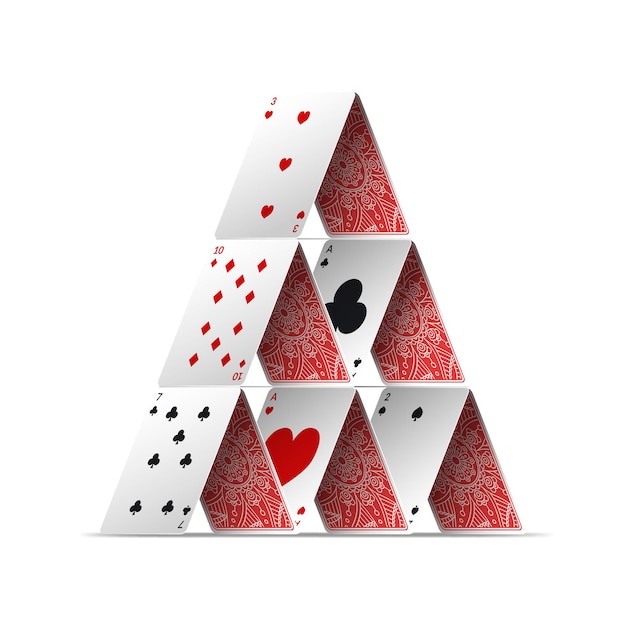 Vettore realistico e dettagliato 3d house of poker card simbolo del gioco d'azzardo e dell'intrattenimento illustrazione vettoriale delle carte da gioco