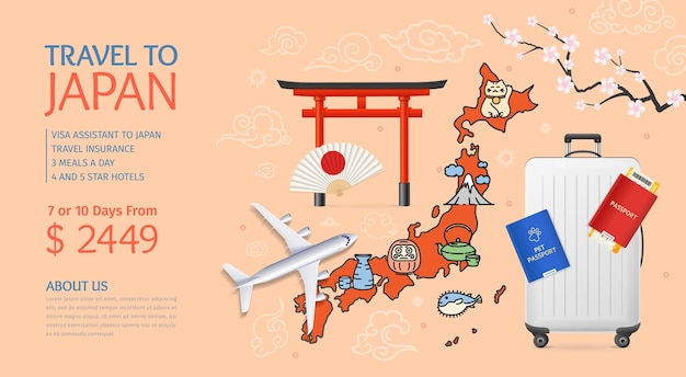 Realistic Detailed 3d Japan Travel and Tourism Ads Banner Concept Poster Card Vector