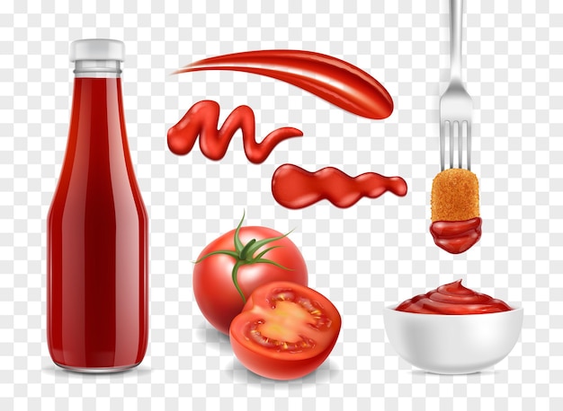 realistic detailed 3d ketchup elements set vector