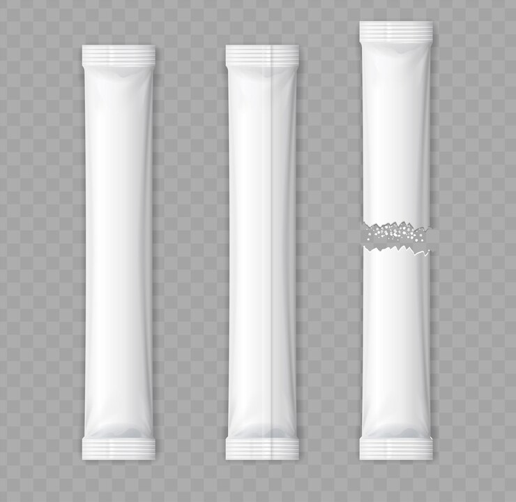 Vector 현실적인 세부적인 3d 매트 사체 스틱 세트 색상 빈 템플릿 모 화이트 또는 캔 설탕 터 일러스트레이션