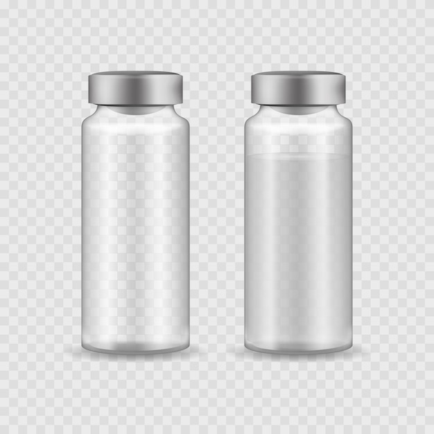 Realistic Detailed 3d Medical Ampoule with Aluminum Cap Set on a Transparent Background Vector illustration of Pharmacy Vial