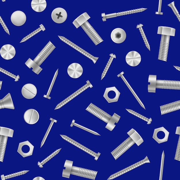 Realistic detailed 3d metal screws and bolts seamless pattern background vector