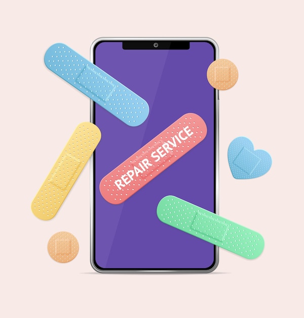 realistic detailed 3d mobile phone damage repair service concept vector