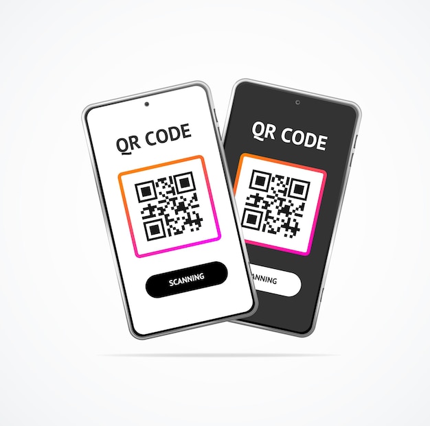 현실적인 세부적인 3D 휴대전화 화면과 QR 코드 스캐너 세트 터