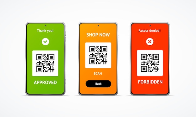Qr 코드 세트 벡터가 포함된 현실적인 상세한 3d 휴대전화 화면