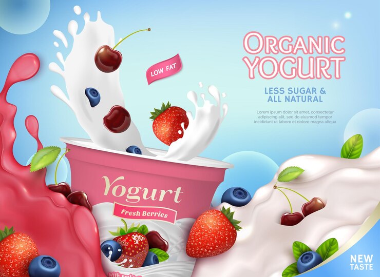 Vector realistic detailed 3d organic yogurt ads banner concept poster card vector
