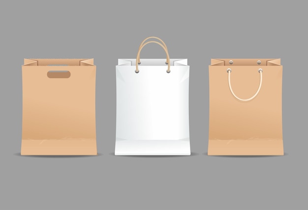 Realistic Detailed 3d Paper Bag Set Vector