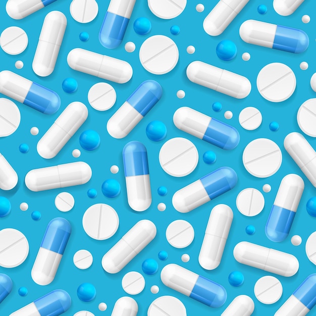 Vector realistic detailed 3d pills and vitamins seamless pattern background vector