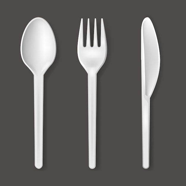 Realistic Detailed 3d Plastic Cutlery Set Vector