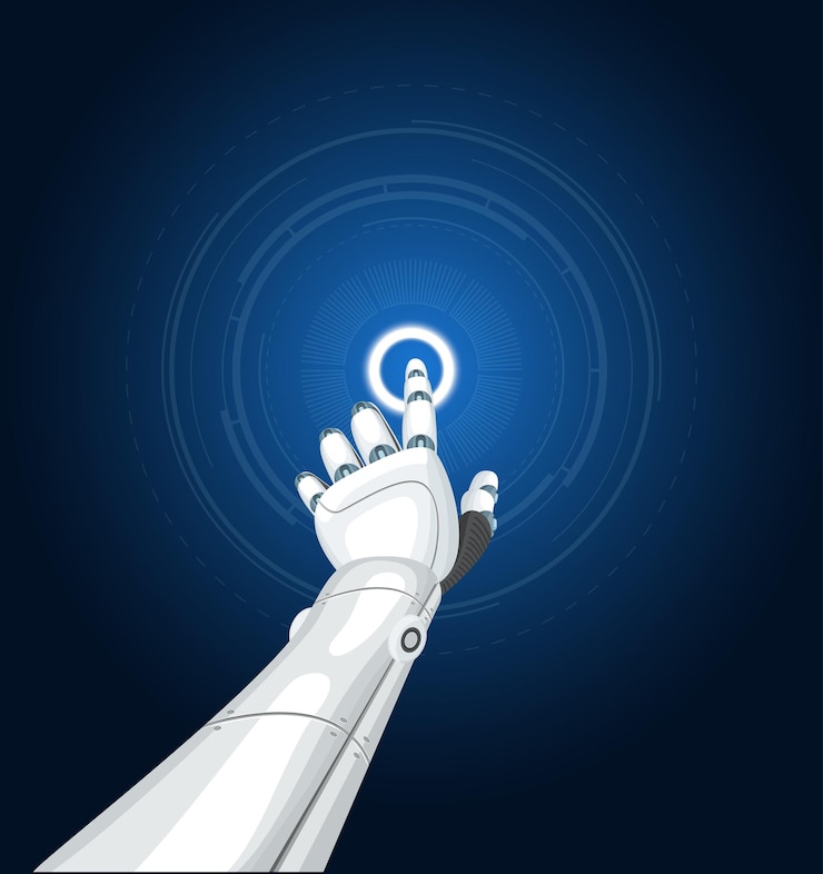 Vector realistic detailed 3d robotic hand touch concept futuristic technology machine or futuristic artificial intelligence vector illustration of arm cyborg
