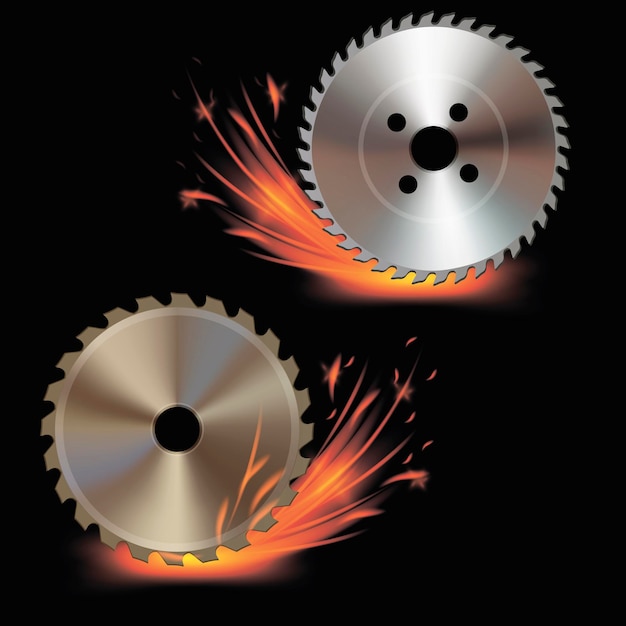 Realistic Detailed 3d Rotating Circular Saw Set Vector