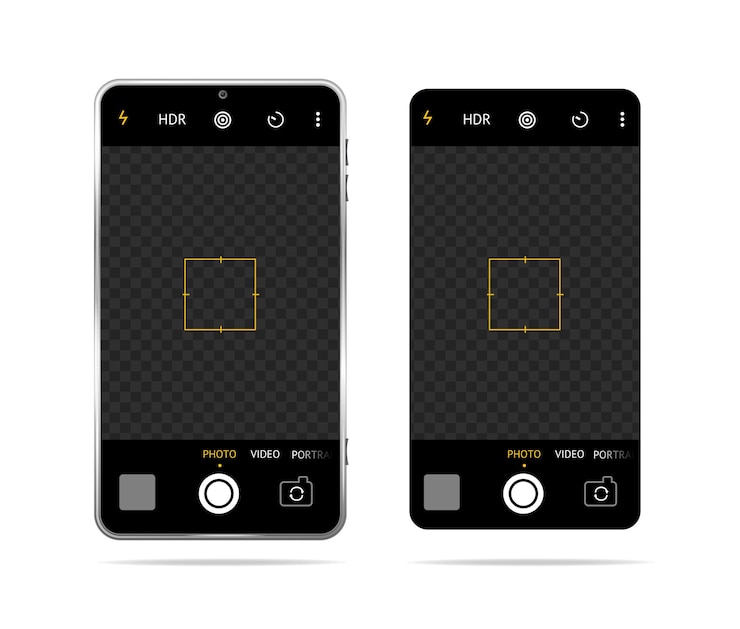 Vector realistic detailed 3d smartphone with camera application on a white vector illustration of screen phone mobile interface app