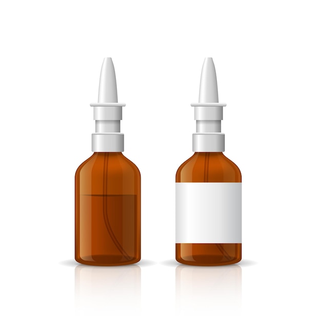 Realistic Detailed 3d Spray Nasal Set Medicine Bottle Container Isolated on White Background Vector illustration of Liquid Drug for Nose