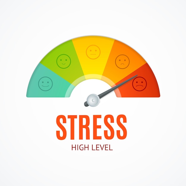 Realistic Detailed 3d Stress Indicator Counter and Thin Line Icons Concept of Problem and Depression Vector illustration