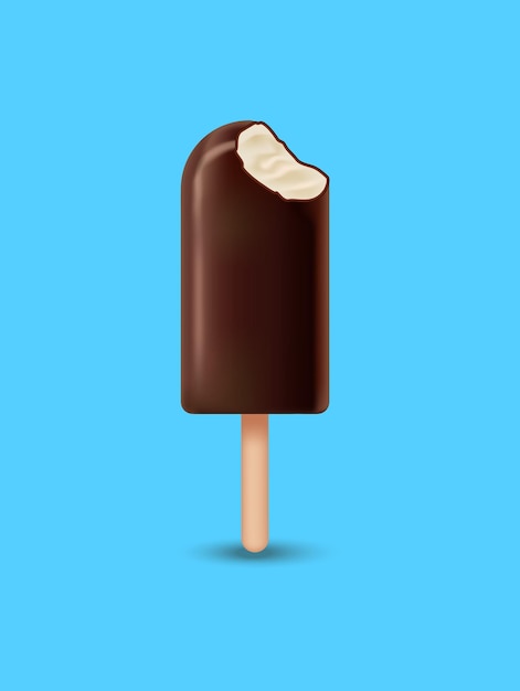 Realistic Detailed 3d Taste Ice Cream Chocolate Cold Dessert on Wooden Stick Vector illustration of Icecream Sweet Food
