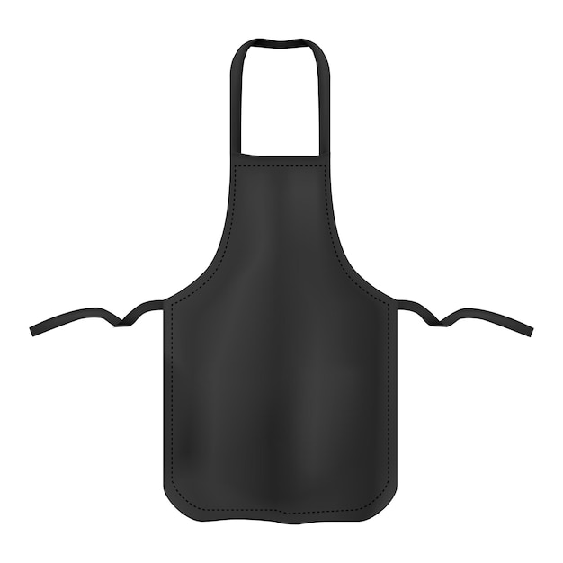 Modello 3d dettagliato realistico grembiule di cotone da cucina nero vuoto su sfondo bianco illustrazione vettoriale di mock up uniform vuoto