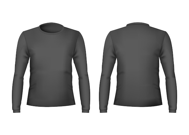 Vector realistic detailed 3d template blank black tshirts front and back sides vector