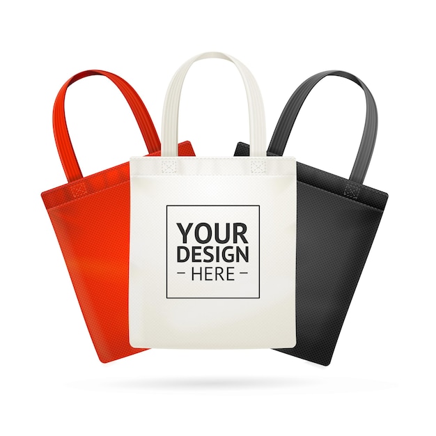 Realistico dettagliato 3d tote bag set di colori vettore