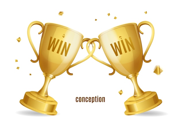 Реалистичная подробная 3D-иллюстрация двух золотых чашек Win Win Concept Best Business Strategy Векторная иллюстрация