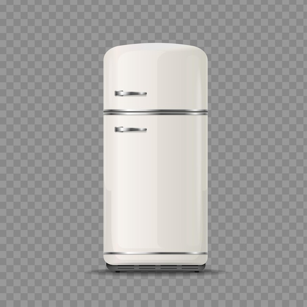 투명한 배경 주방 기기 냉장고의 벡터 그림에 있는 현실적인 상세한 3d 빈티지 흰색 냉장고