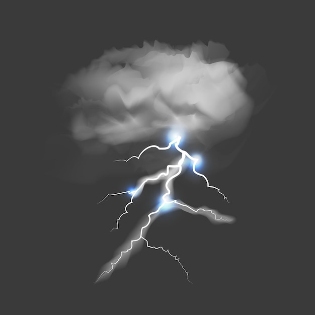 Vector realistic detailed 3d weather thunder storm on a grey background cloud with flash energy lightning vector illustration of thunderstorm