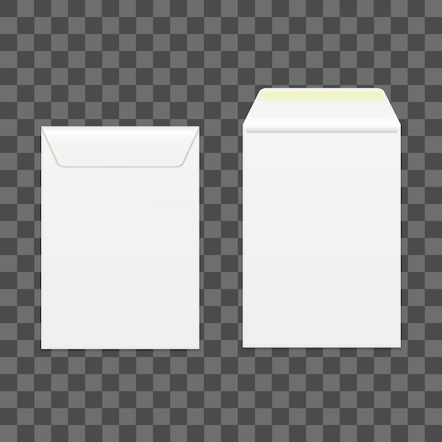 Realistic Detailed 3d White Blank Envelopes Template Mockup Set Vector
