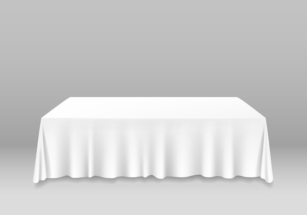 Vector realistic detailed 3d white blank table with tablecloth template mockup for banquet or celebration in cafe and restaurant vector illustration