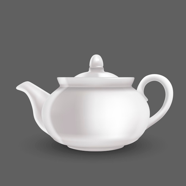 Realistic Detailed 3d White Ceramic Teapot Empty Template Vector