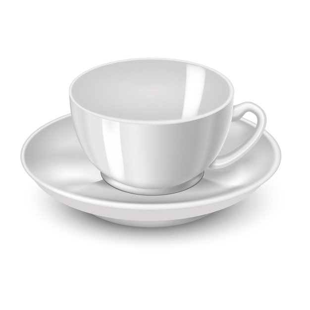 Vettore tazza da tè bianca 3d dettagliata realistica isolata su sfondo bianco per l'illustrazione menu cafe vector