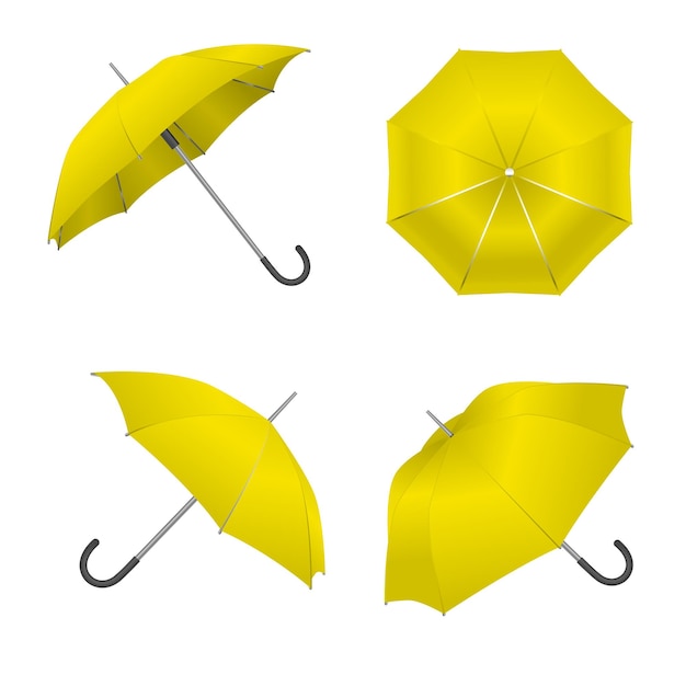 벡터 현실적인 상세한 3d 노란색 빈 우산 템플릿 모형 세트 벡터