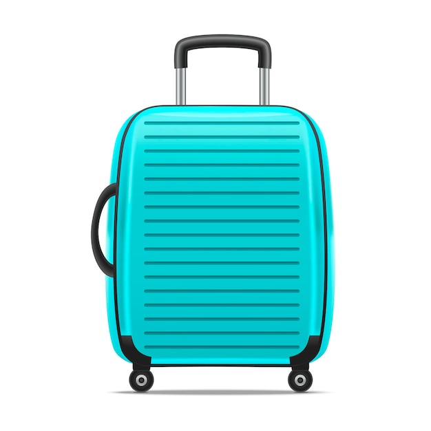 Realistic Detailed Blue Case or Suitcase with Handle Isolated.