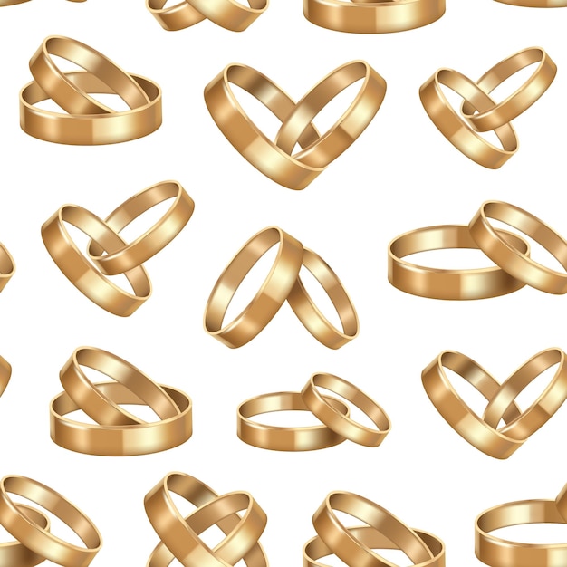 Vettore realistico dettagliato golden wedding ring seamless pattern vettore di sfondo